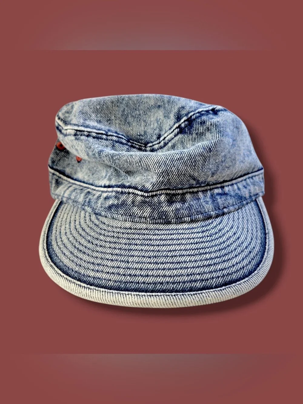Cara Park | Blue Light Wash Denim Military-Style Cadet Cap (OS)